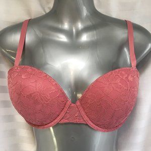La Senza Bra Size 34 D Remix Lightly Lined Rose Pink Floral Lace Padded Push Up